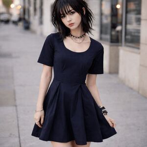 COS Navy Blue Fit & Flare Dress Short Sleeve Pleats and Pockets Size 4‎